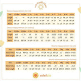 Size chart of burnt-orange linen dress with colourful embroidered waistline with a Kantha-work hand-embroidered bodice
