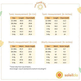 Size chart for tunic and shorts set