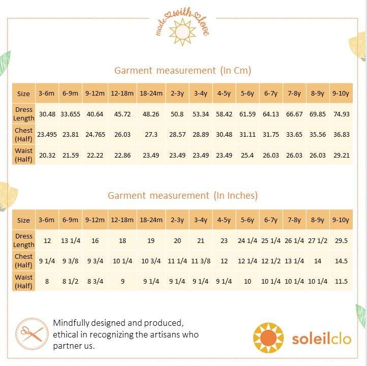 Mindfully designed clothing size chart