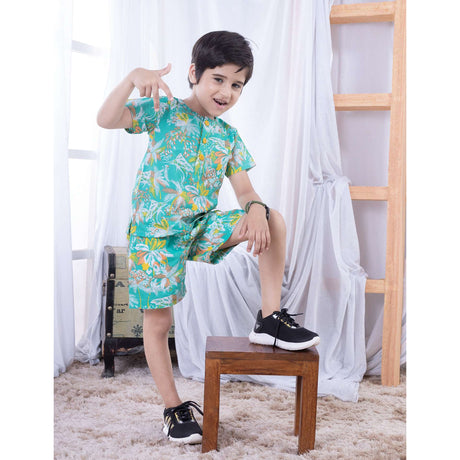 palm treen print boys polo shirt and matched bermuda shorts