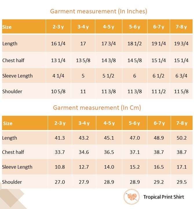 Size chart of tropical print boys shirt