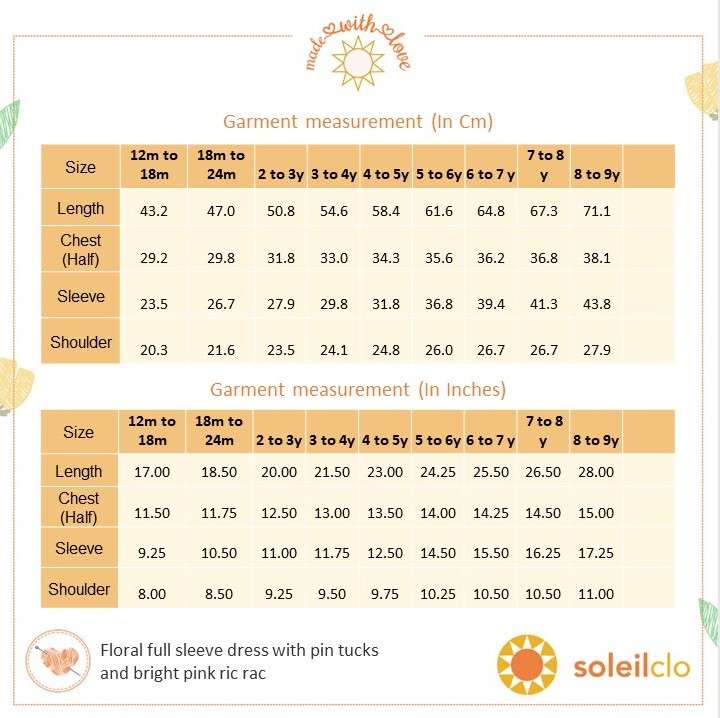 Dress size chart
