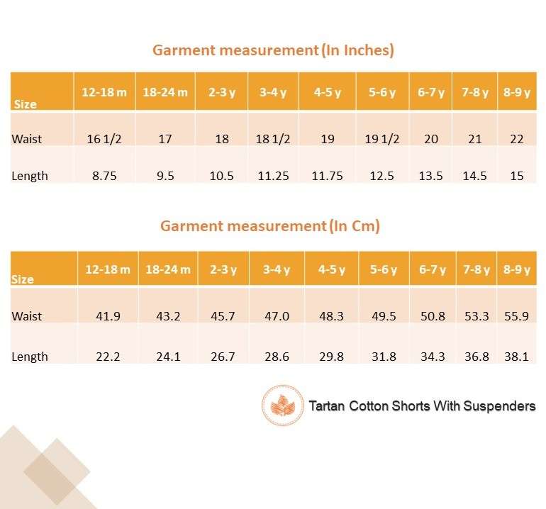 Suspender shorts size chart