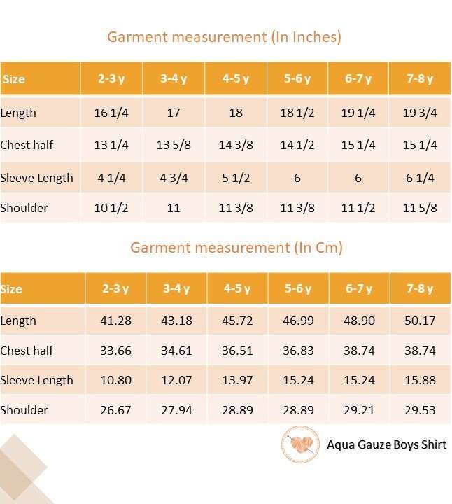 Aqua gauze boys shirt size chart