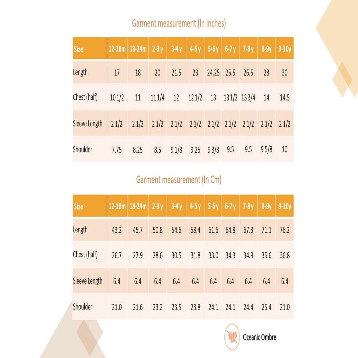 Size chart of blue ombre embroidered dress