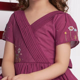 Wine Crossover Pleated Girls Dress