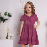 Wine Crossover Pleated Girls Dress