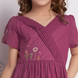 Wine Crossover Pleated Girls Dress