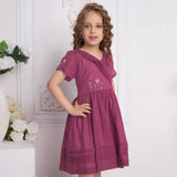 Wine Crossover Pleated Girls Dress