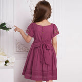 Wine Crossover Pleated Girls Dress