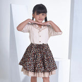 Cream Blouse With Floral Print Skirt Girls Dress Set