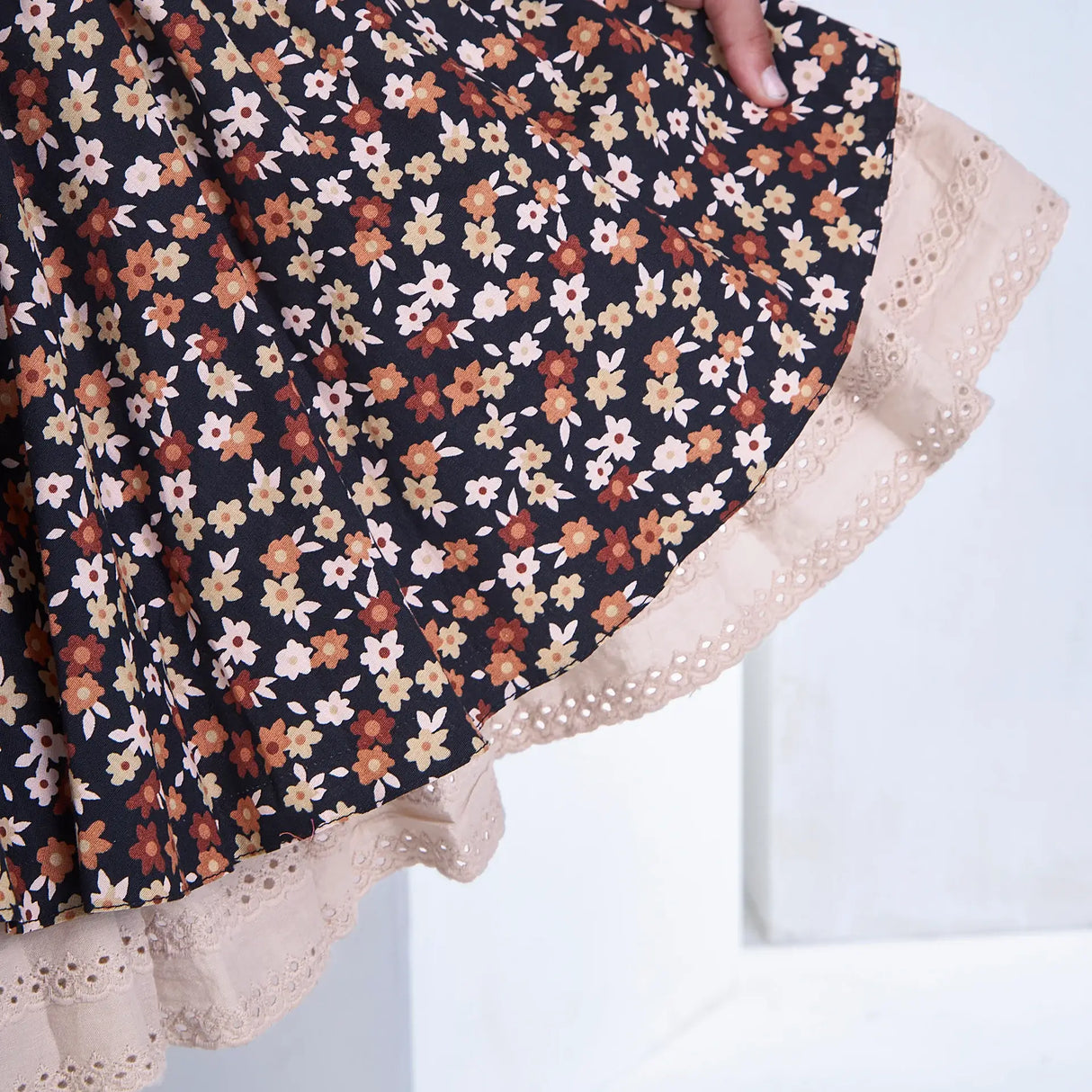 Cream Blouse With Floral Print Skirt Girls Dress Set
