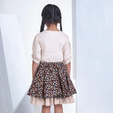 Cream Blouse With Floral Print Skirt Girls Dress Set