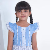Blue With Floral Print Girls Summer Dress