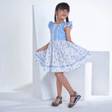 Blue With Floral Print Girls Summer Dress