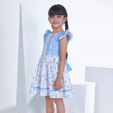 Blue With Floral Print Girls Summer Dress