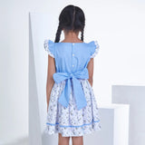 Blue With Floral Print Girls Summer Dress
