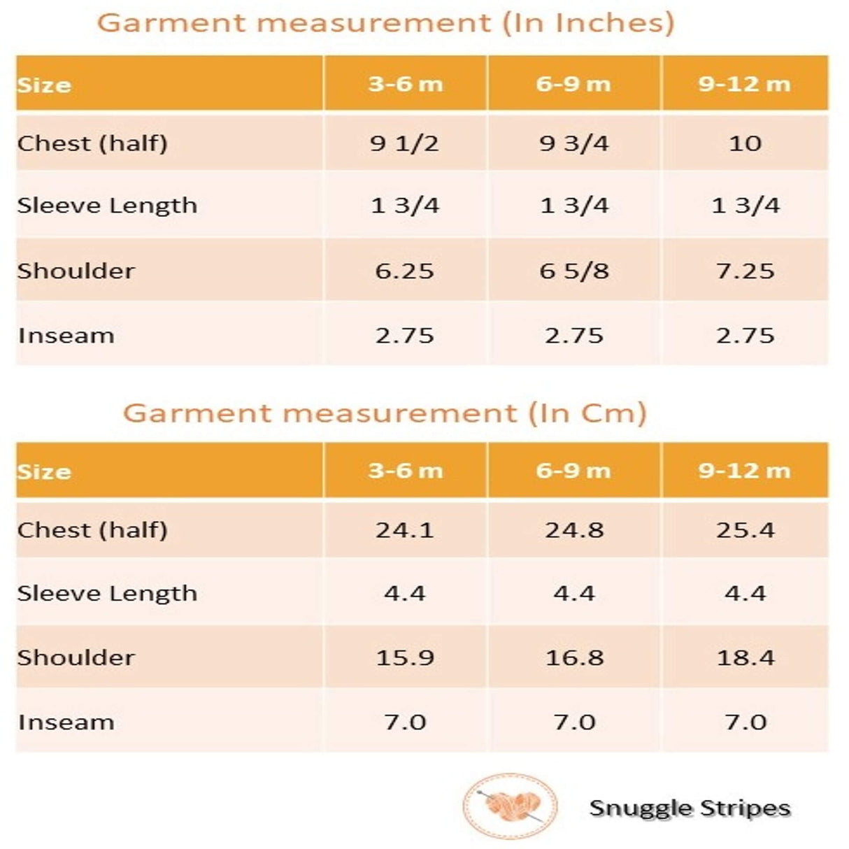 Size chart of pink striped embroidered baby girl onesie