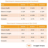 Size chart of pink striped embroidered baby girl onesie