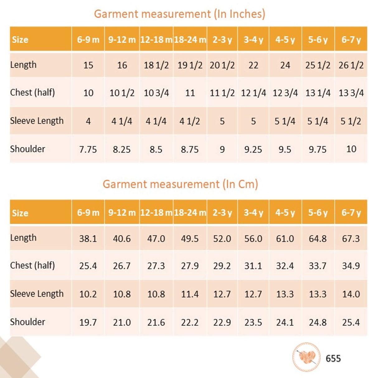 Size chart for the pink embroidered cotton puffed sleeves dress.