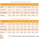 "Size chart for the green zari checked cotton silk half sleeves dress."
