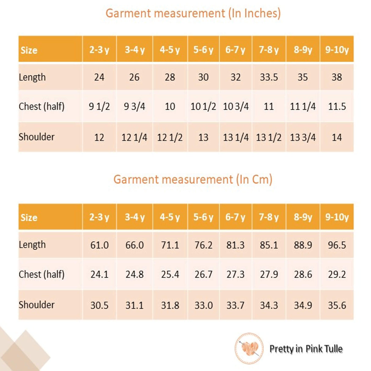 Size chart of a pink hand-embroidered crochet nylon tulle sleeveless dress.