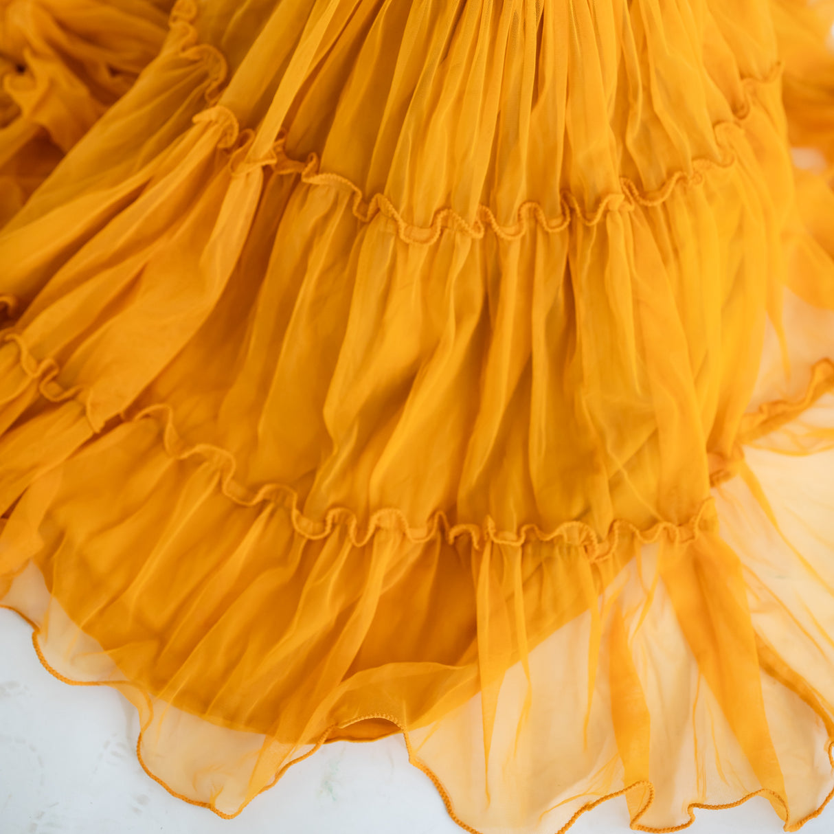 Mustard Midi Ruffle Tulle Strappy Girls Dress