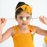 Mustard Midi Ruffle Tulle Strappy Girls Dress