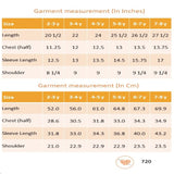 "Size chart of the coral pleated yoke embroidered cotton long sleeves dress."