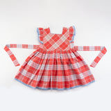 Front view of red & ivory plaid cotton dress.