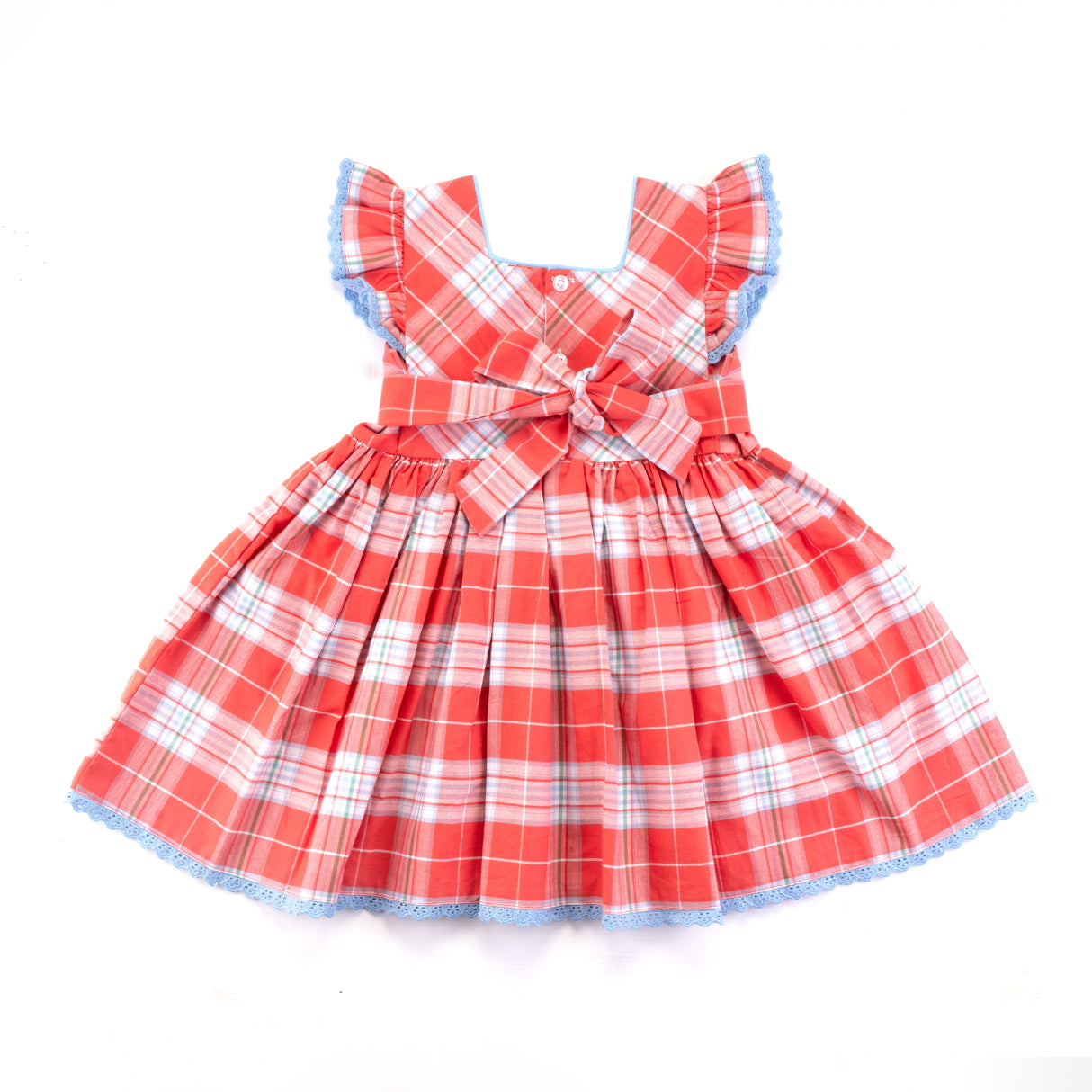 Back View of the red & ivory plaid cotton dress