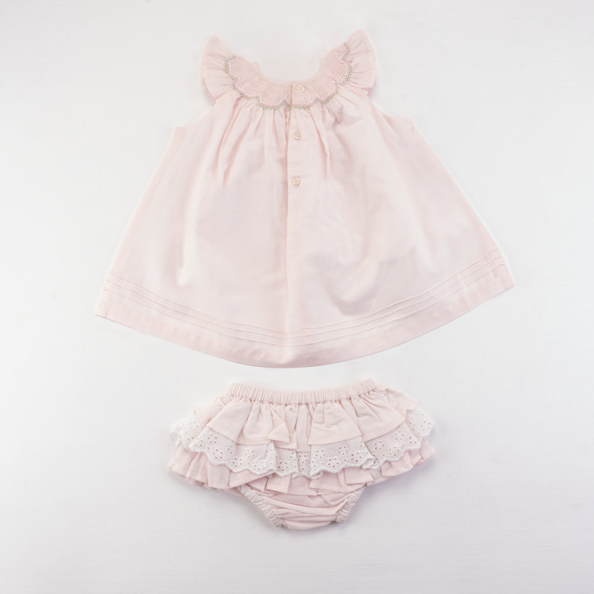 Back View of the pink bishop and bloomer set