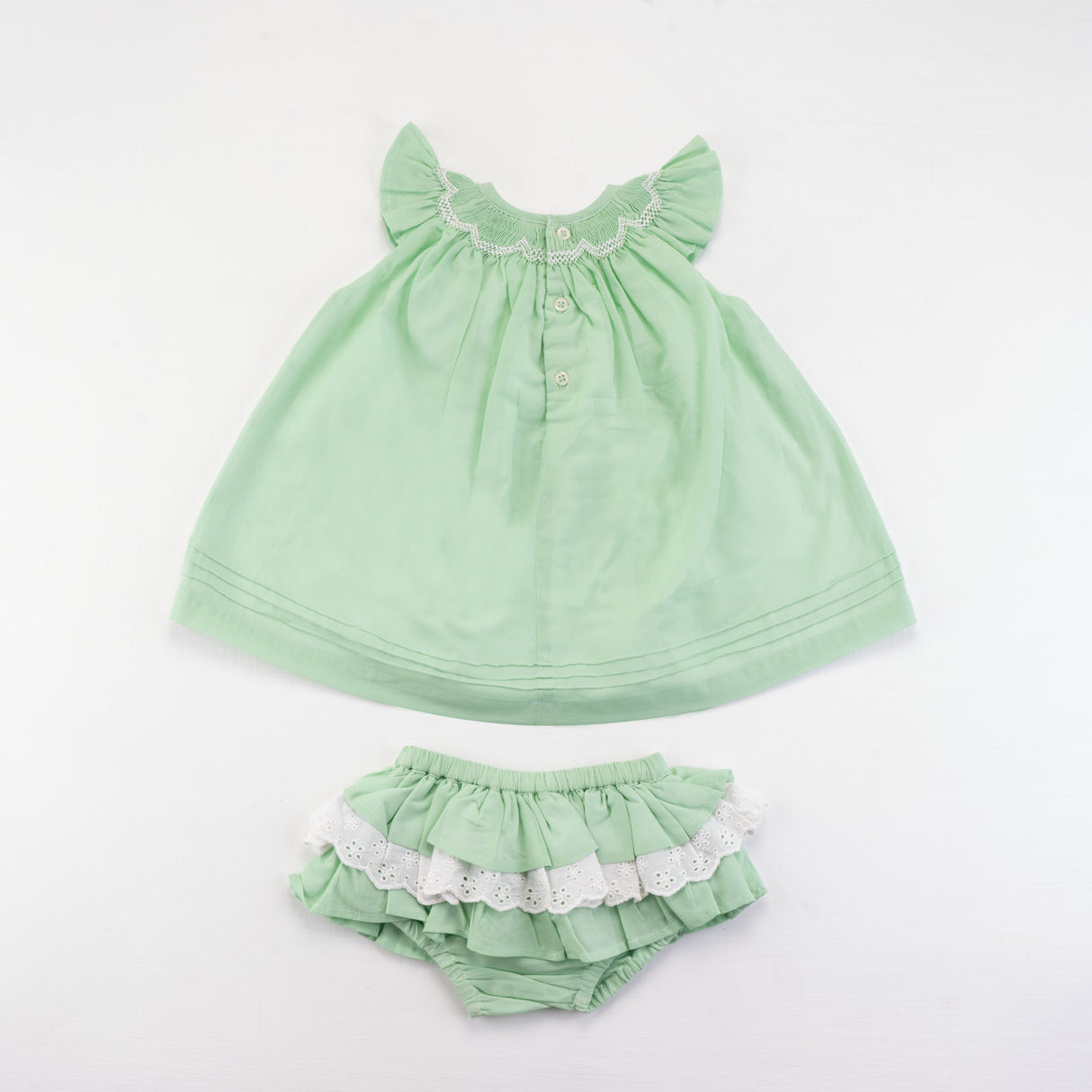 Back View of the green bishop and bloomer set
