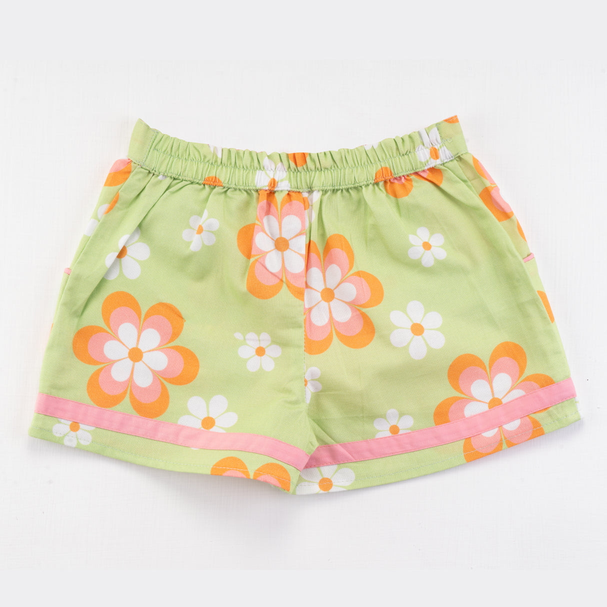 Back View of the green floral print shorts