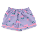 Back View of the lilac & cherry print shorts