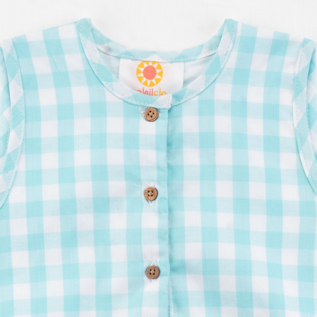 Aqua Checks Unisex Baby Onesie With Fish Embroidery