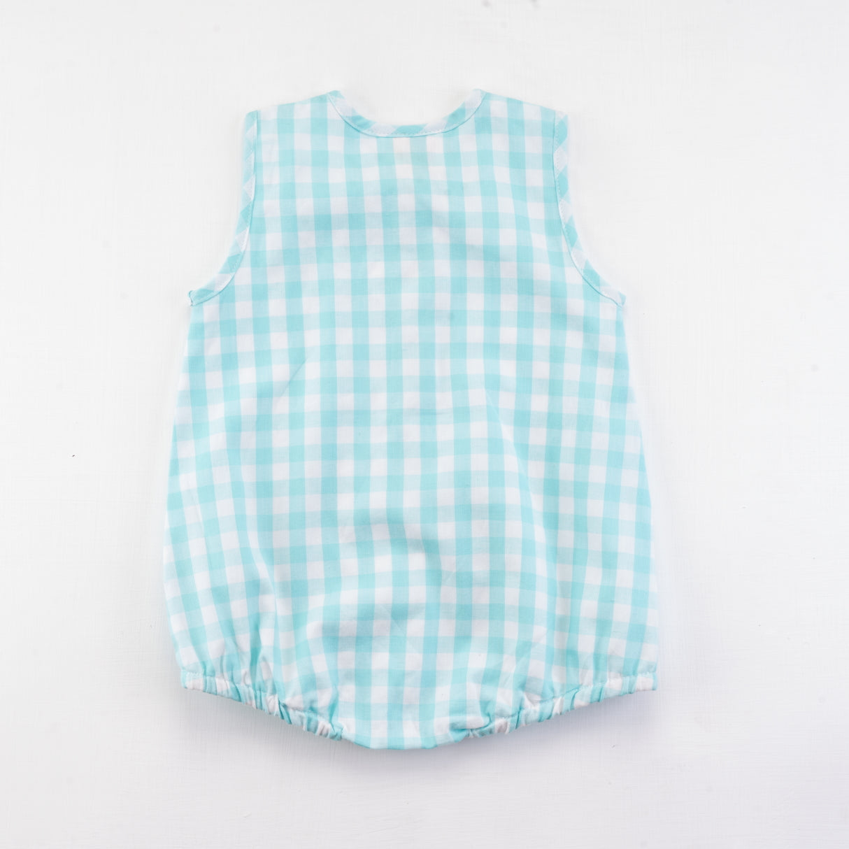Aqua Checks Unisex Baby Onesie With Fish Embroidery