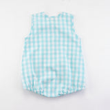Aqua Checks Unisex Baby Onesie With Fish Embroidery