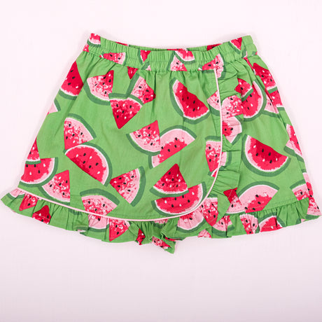 a watermelon printed girls skort with ruffled hem