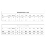 size chart of green watermleon printed girls skort