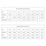 size chart of the red and white striped girls dress