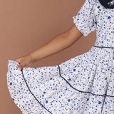 layered gathered skirt with navy blue contrast piping
