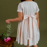 back view of striped embroidered dress