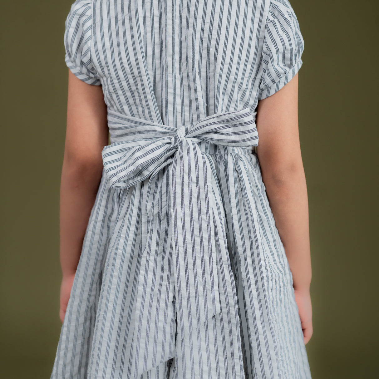 back view of the navy striped dress