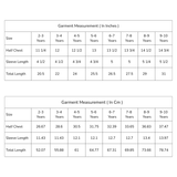 size chart of the navy striped girls dress