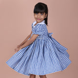 Royal Blue Daisy Embroidered Smocked Gingham Dress
