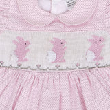 close-up of bunny smocked bodice with collar