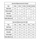 Size Chart of Yellow Smocked Dress with Bloomer Baby Set