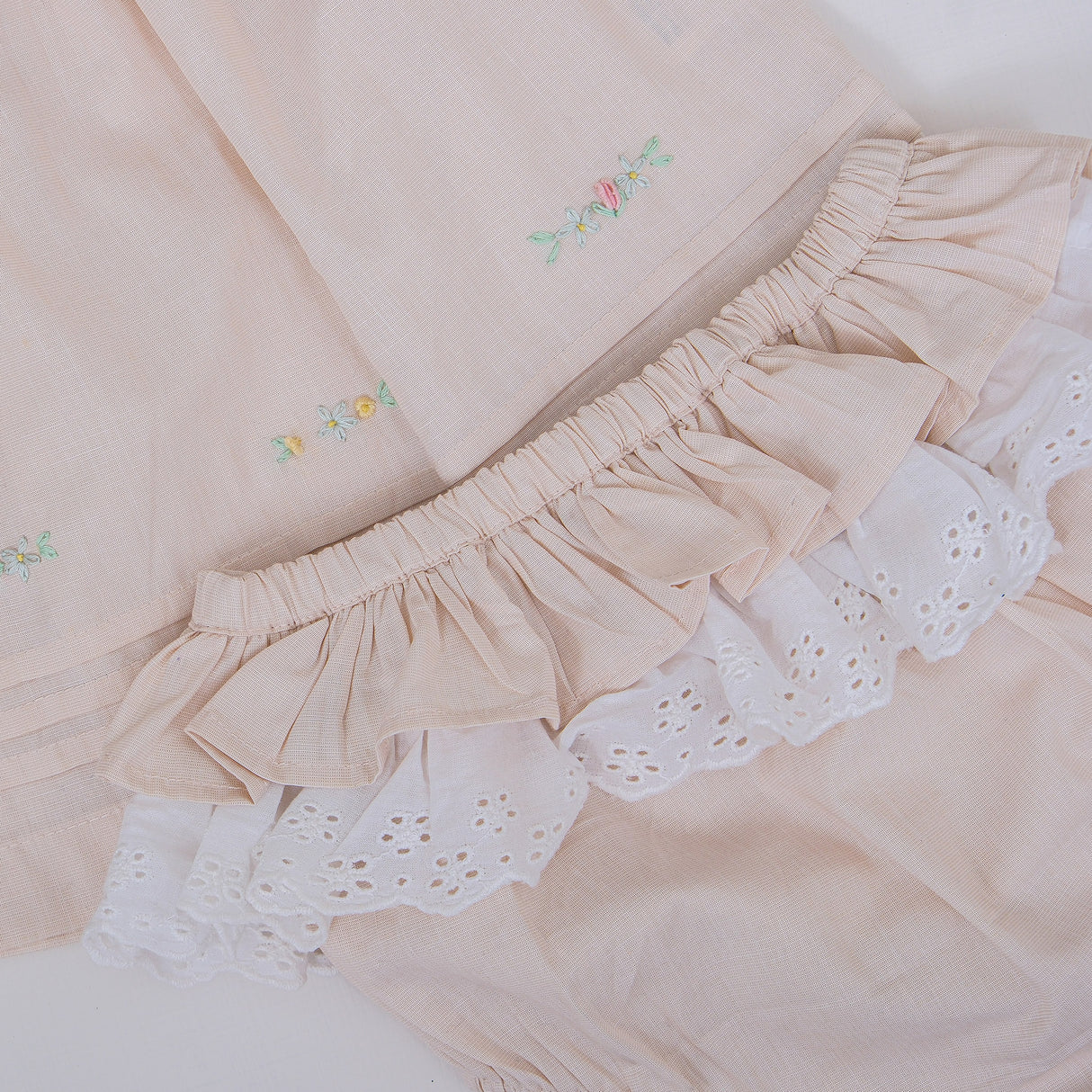 Close-up view of bloomer with elasticated waist and lace detailings