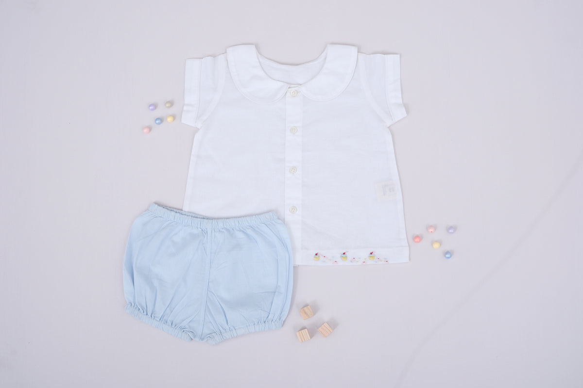 Sweet Cupcake Embroidered Collar Top with Bloomer Baby Set